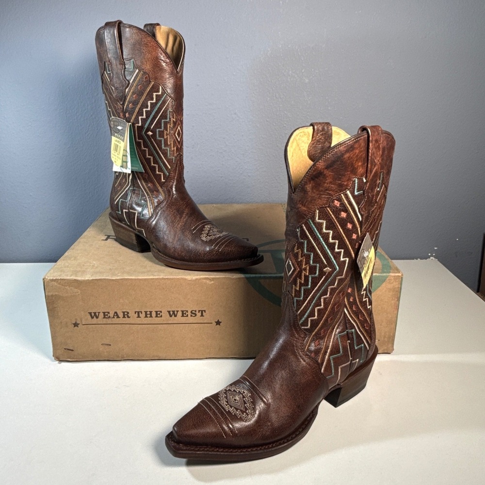 Roper Western Boots Women 6.5 Brown New Leather Embroidered Snip Toe Cowgirl